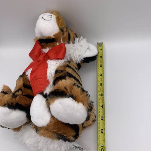 Floppy Seated Leopard Cub Tiger Soft Plush Stuffed Animal with Red Bow Stripes - Picture 9 of 9